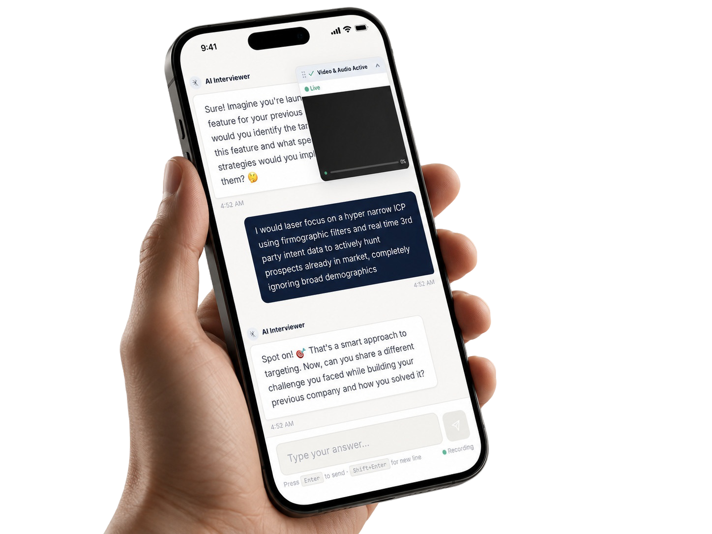 EmployeeEcho text interview on a phone