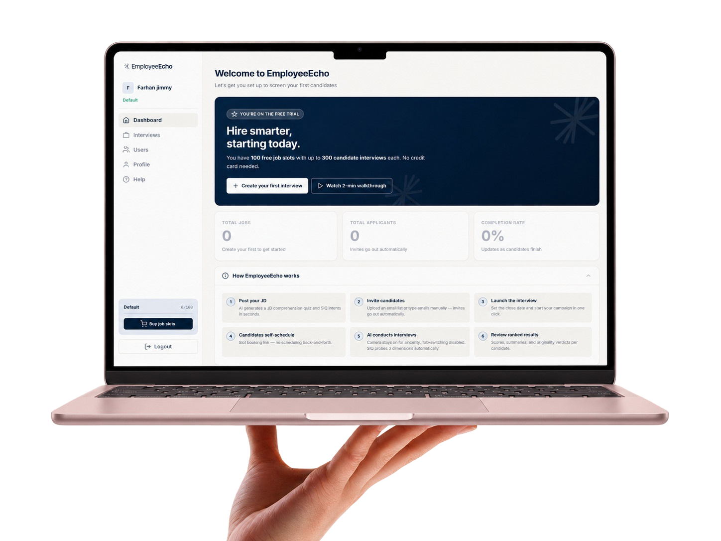 EmployeeEcho platform shown on a laptop