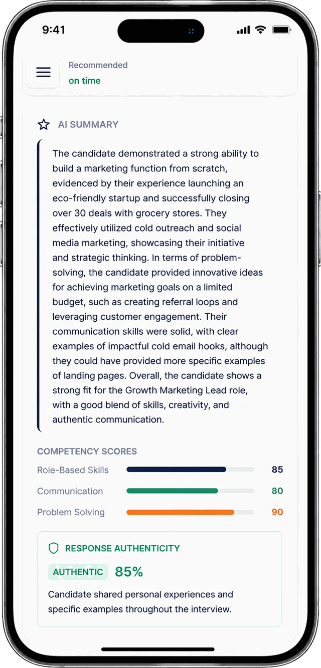 EmployeeEcho candidate result on mobile