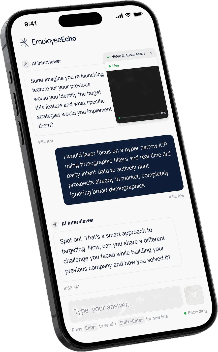 EmployeeEcho mock interview on mobile
